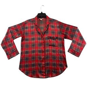 Victoria’s Secret Womens M Plaid Red Green Sleep Shirt Button Up Holiday Pajamas